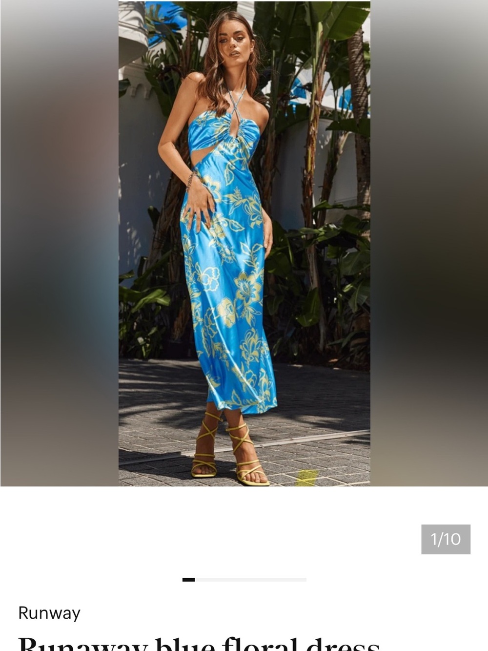 Runaway The Label Blue Floral Halter Cutout Maxi Dress